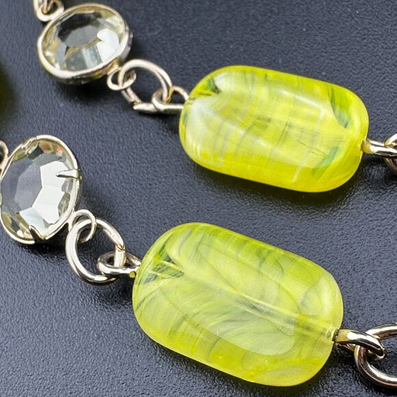 Yellow Swirl Glass Bead Crystal Gold-tone 2-strand Necklace UV Reactive GLOW VTG - Picture 12 of 16